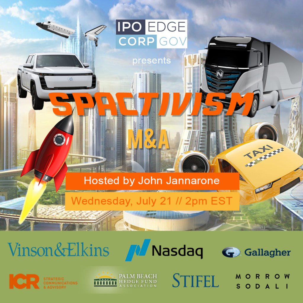 Today At 2pm Et Spactivism And M A With Vinson Elkins Nasdaq Gallagher Stifel Morrow Sodali Icr Ipo Edge